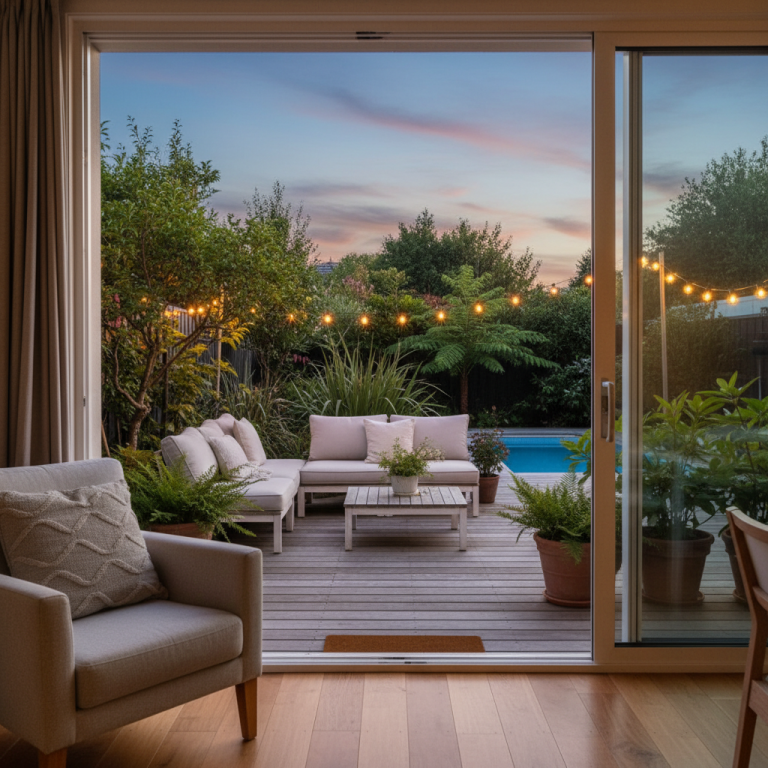 Gezellige tuin met loungehoek en natuurlijke elementen voor rust en plezier in en om het huis
